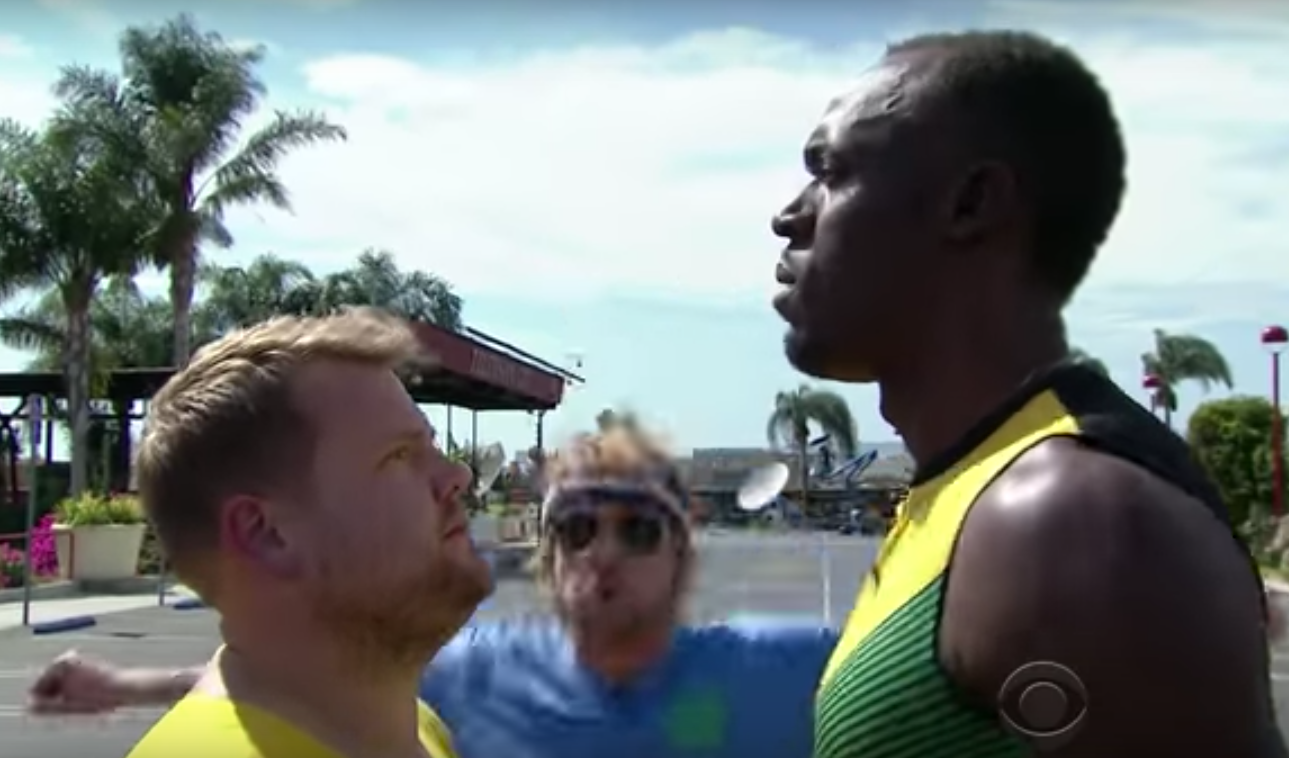 Watch James Corden lose miserably to Usain Bolt in a 100m sprint JOE.co.uk