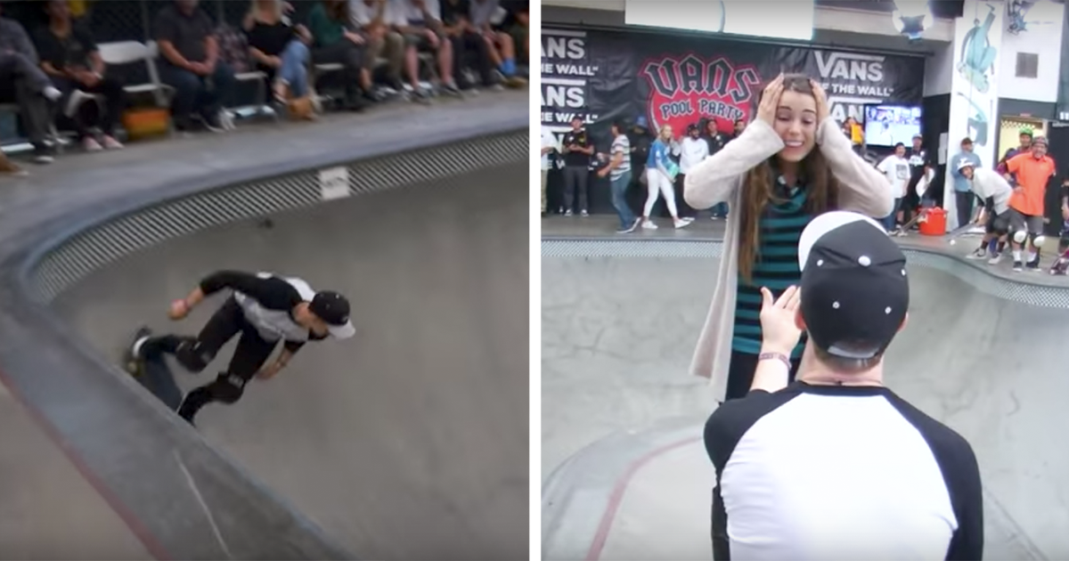 Skateboarder proposes to his girlfriend in the most radical way