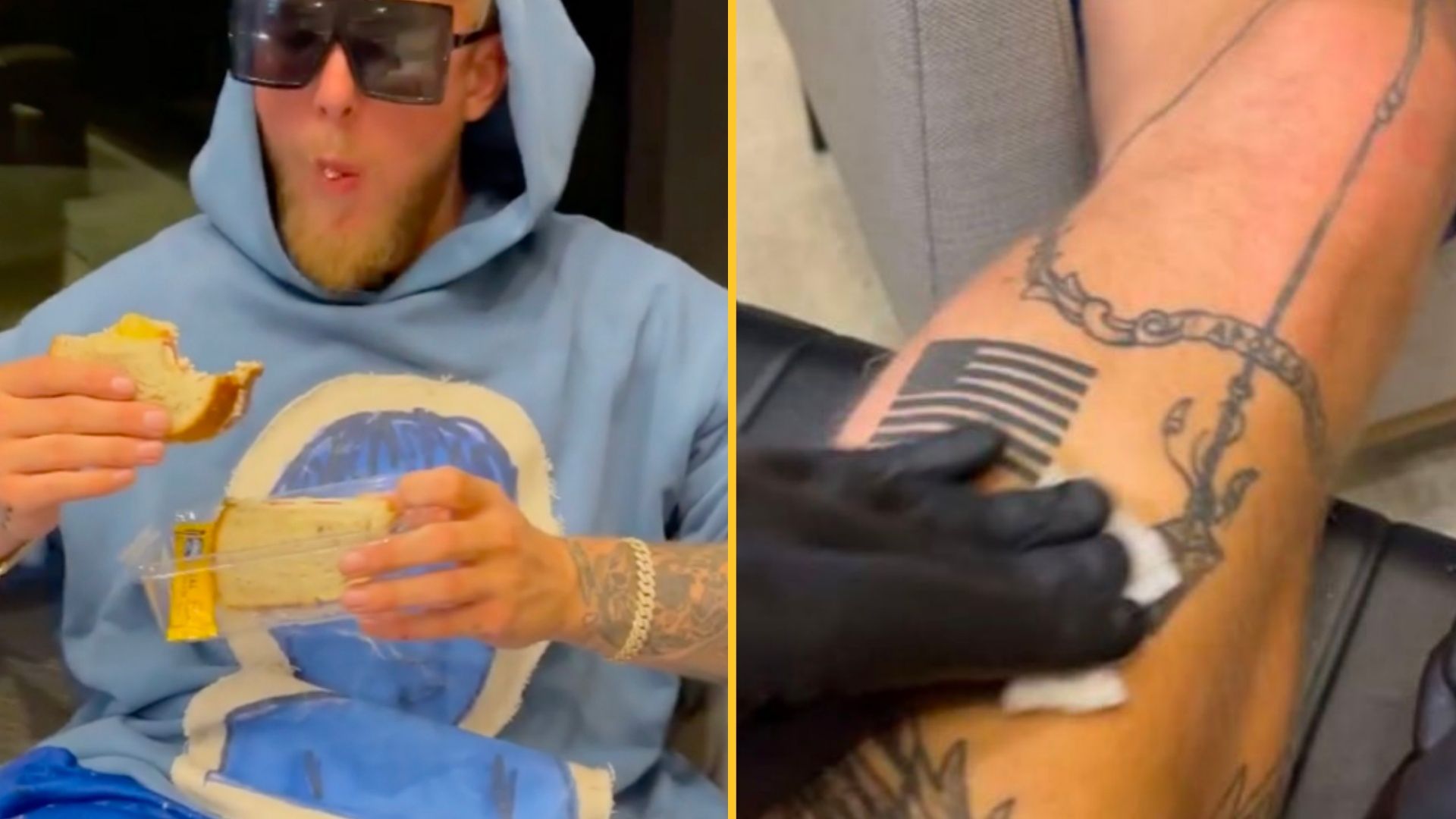 Jake Paul shows off brand new tattoo collection including full leg sleeve  with angel and massive tiger on his foot  The US Sun