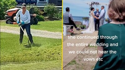 Wedding day ruined by neighbour as she mows the lawn whilst bride walks down the aisle