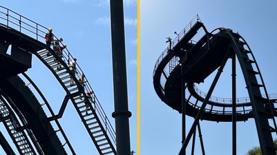 Alton Towers: Terrifying moment thrillseekers are forced to climb down Oblivion Roller Coaster
