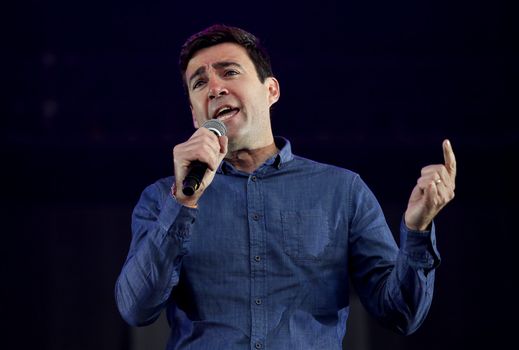 MANCHESTER, ENGLAND - JUNE 10: Mayor of Manchester Andy Burnham pays tribute to the Manchester bombing victims during Parklife Festival 2017 at Heaton Park on June 10, 2017 in Manchester, England. (Photo by Matthew McNulty/Getty Images)