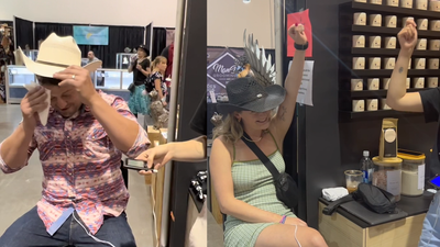 Cowboy left writhing in pain when trying period pain simulator while woman on her period has no reaction