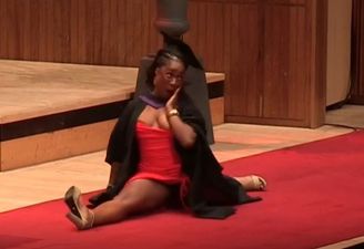 Watch: Graduation ceremony erupts after student dances onto stage and jumps into the splits