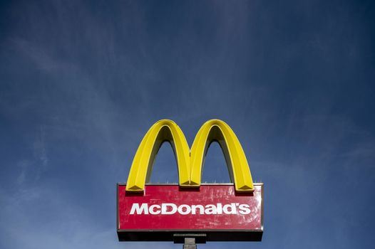 CARDIFF, UNITED KINGDOM - APRIL 16: A close-up of a Mcdonald's fast food restaurant sign on April 16, 2020 in Cardiff, United Kingdom. (Photo by Matthew Horwood/Getty Images)