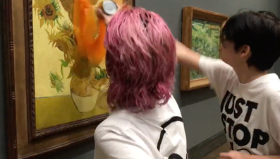 Just Stop Oil activists hurl soup over Van Gogh’s famous sunflowers painting