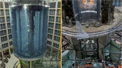 Giant 82ft-high aquarium containing 1,500 fish explodes in Berlin
