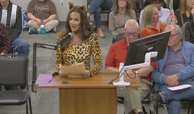 Mum dresses as cat in protest against trans member of school board