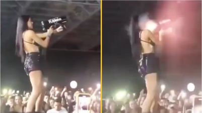 DJ manages to shoot herself in the face with confetti cannon