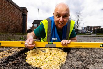 Man fills potholes with pot noodles to highlight state of UK roads