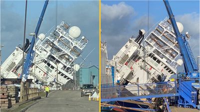 Dozens injured after billionaire’s ship topples over in Scotland dockyard