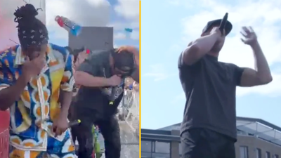 KSI and Logan Paul set up being hit by Prime bottles during PR event