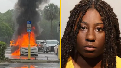 Woman was shoplifting when her car with two children inside burst into flames