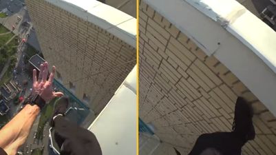 Parkour runner misses his jump and plummets off high rise rooftop