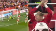 Arsenal fans spot Aaron Ramsdale’s reaction to David Raya wonder save