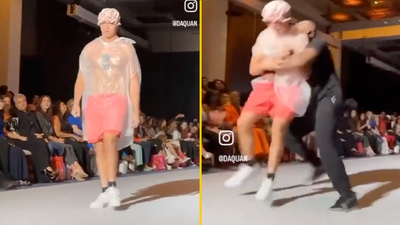 Imposter does catwalk in trash bag at New York Fashion Week and no one notices until security intervene