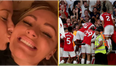 Laura Woods celebrates Arsenal’s win against Man City