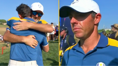 Rory McIlroy chokes up in emotional interview after singles win