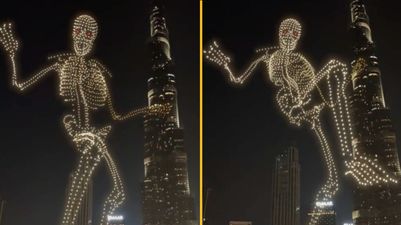 People say viral Dubai ‘Halloween drone show’ looks like skeleton pole dancing on Burj Khalifa