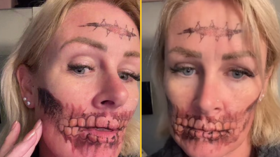 Woman left horrified after ‘temporary’ Halloween face tattoo won’t wash off