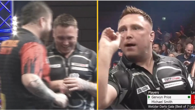 Gerwyn Price and Michael Smith swap darts mid-game