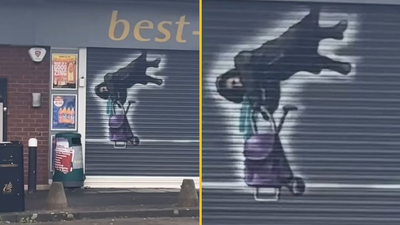 Shop honours woman who was left dangling mid-air after being lifted up by shutters