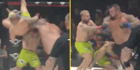 Eddie Hall produces insane knockout in 2 vs 1 MMA fight