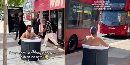 Commuter spotted taking an ice bath at a bus stop