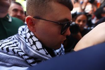 Kneecap rapper Mo Chara arrives at Court wearing a keffiyeh