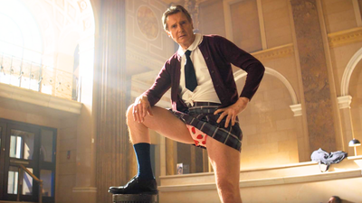 One of the funniest gags in huge new comedy movie was Liam Neeson’s idea
