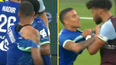 Mason Greenwood has shirt ripped by Tyrone Mings during heated moment